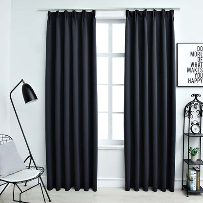 134422 vidaXL Blackout Curtains with Hooks 2 pcs Anthracite 140x175 cm