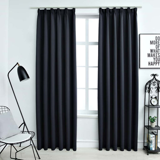 134422 vidaXL Blackout Curtains with Hooks 2 pcs Anthracite 140x175 cm