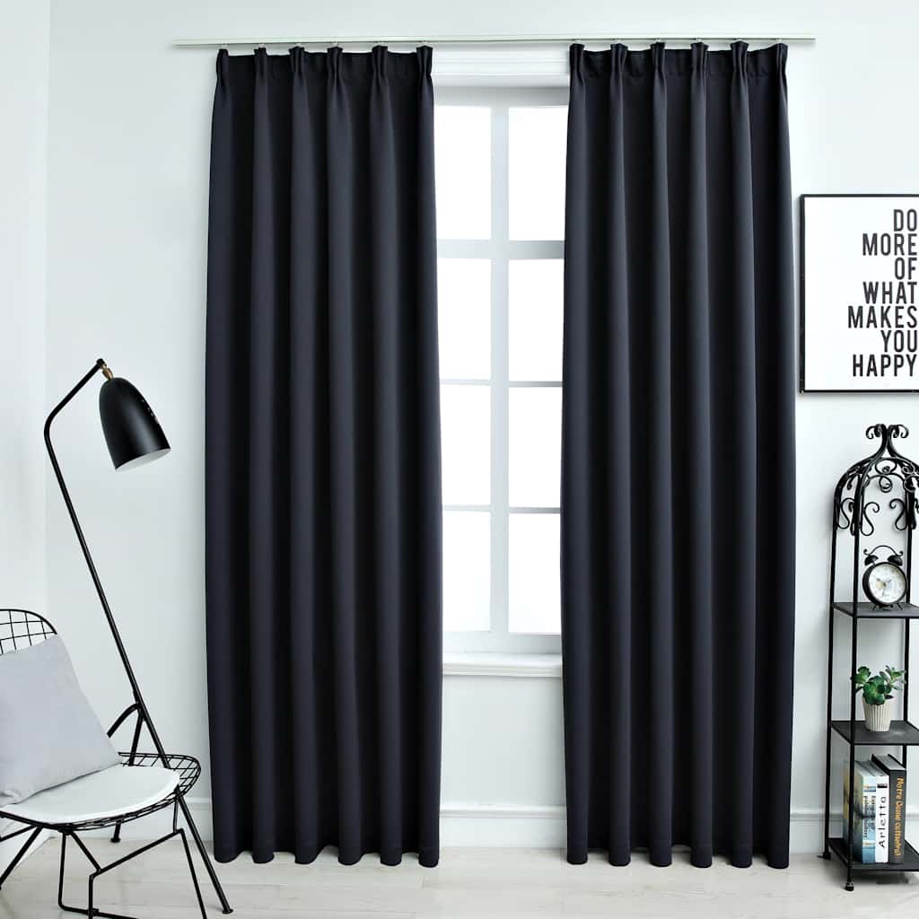 134424 vidaXL Blackout Curtains with Hooks 2 pcs Anthracite 140x245 cm