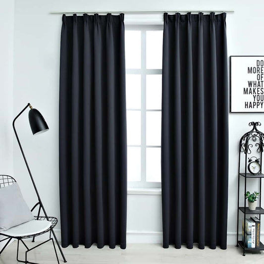 134424 vidaXL Blackout Curtains with Hooks 2 pcs Anthracite 140x245 cm