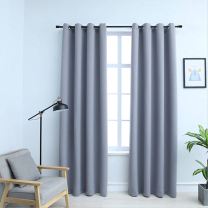 134426 vidaXL Blackout Curtains with Metal Rings 2 pcs Grey 140x175 cm