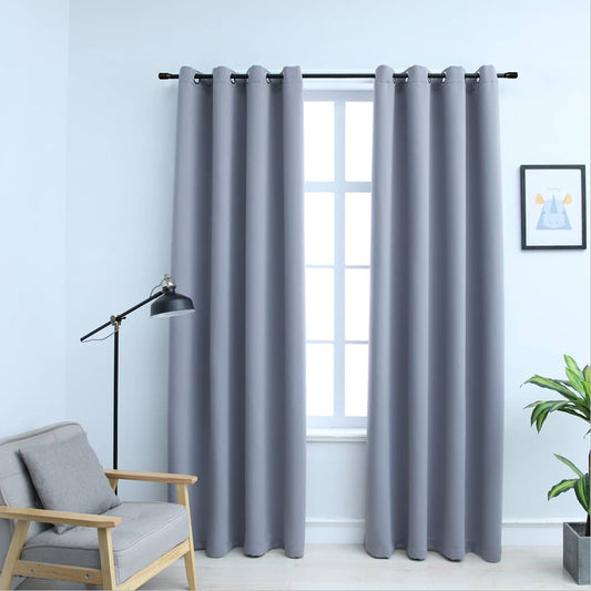 134428 vidaXL Blackout Curtains with Metal Rings 2 pcs Grey 140x245 cm