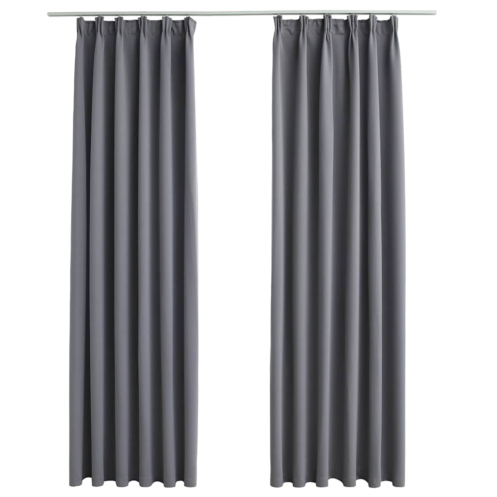 134431 vidaXL Blackout Curtains with Hooks 2 pcs Grey 140x225 cm