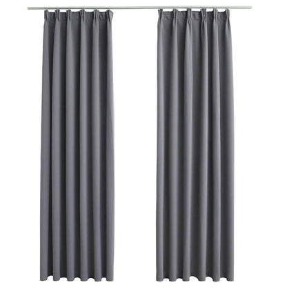 134431 vidaXL Blackout Curtains with Hooks 2 pcs Grey 140x225 cm