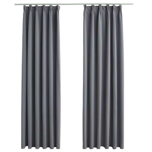 134431 vidaXL Blackout Curtains with Hooks 2 pcs Grey 140x225 cm