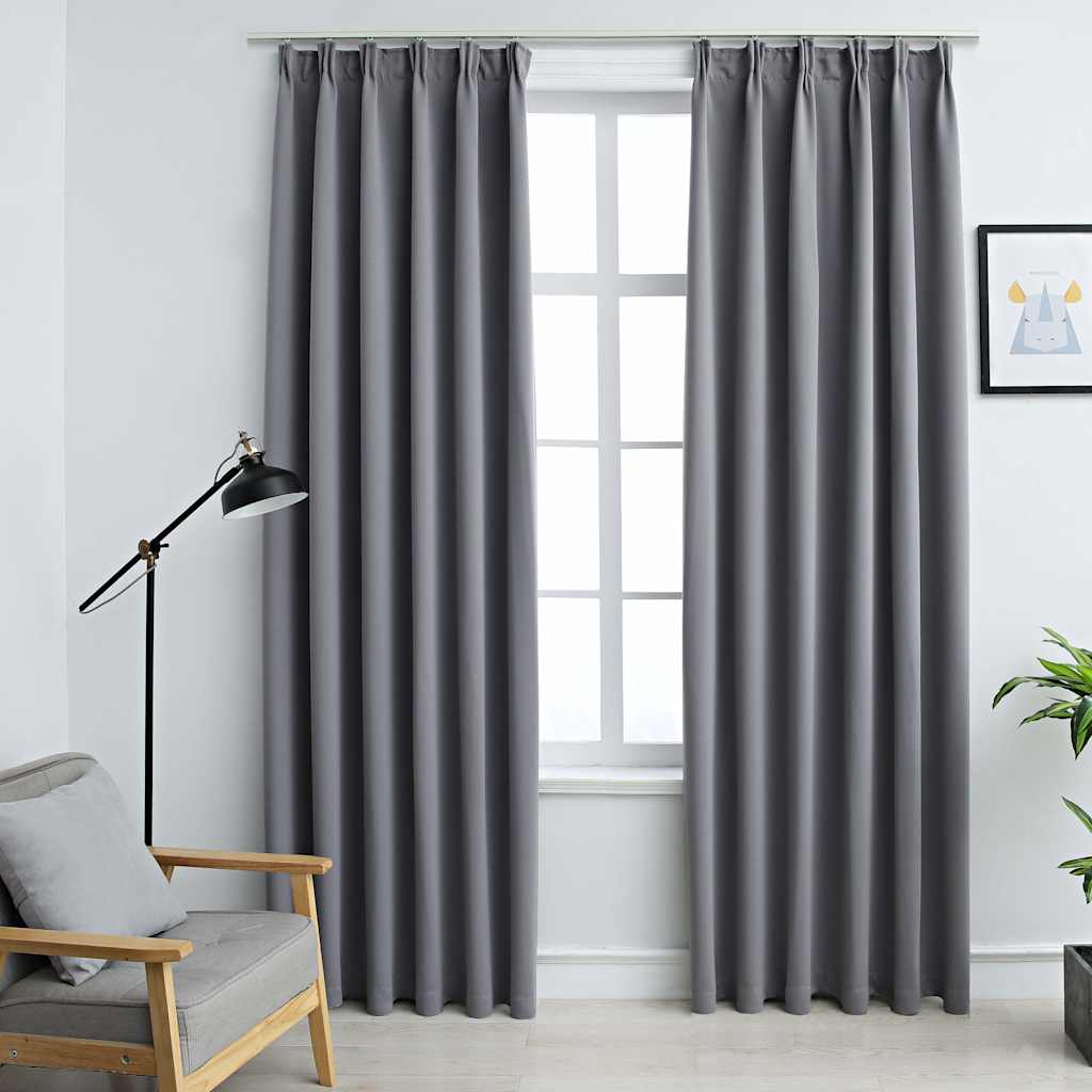 134431 vidaXL Blackout Curtains with Hooks 2 pcs Grey 140x225 cm