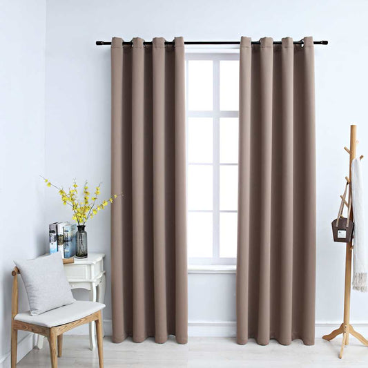 134434 vidaXL Blackout Curtains with Metal Rings 2 pcs Taupe 140x175 cm