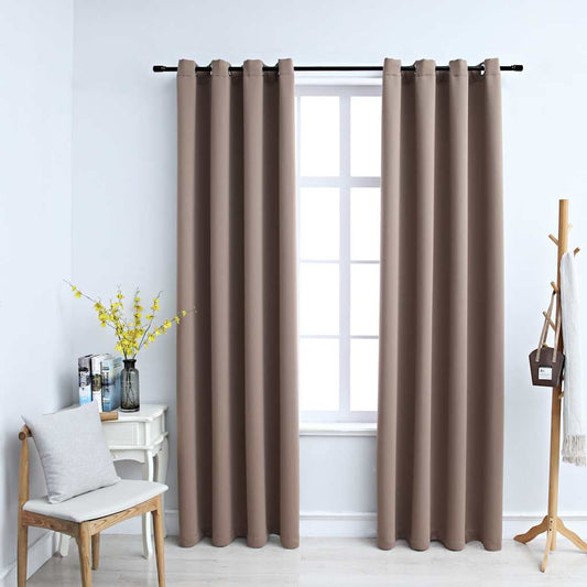 134435 vidaXL Blackout Curtains with Metal Rings 2 pcs Taupe 140x225 cm