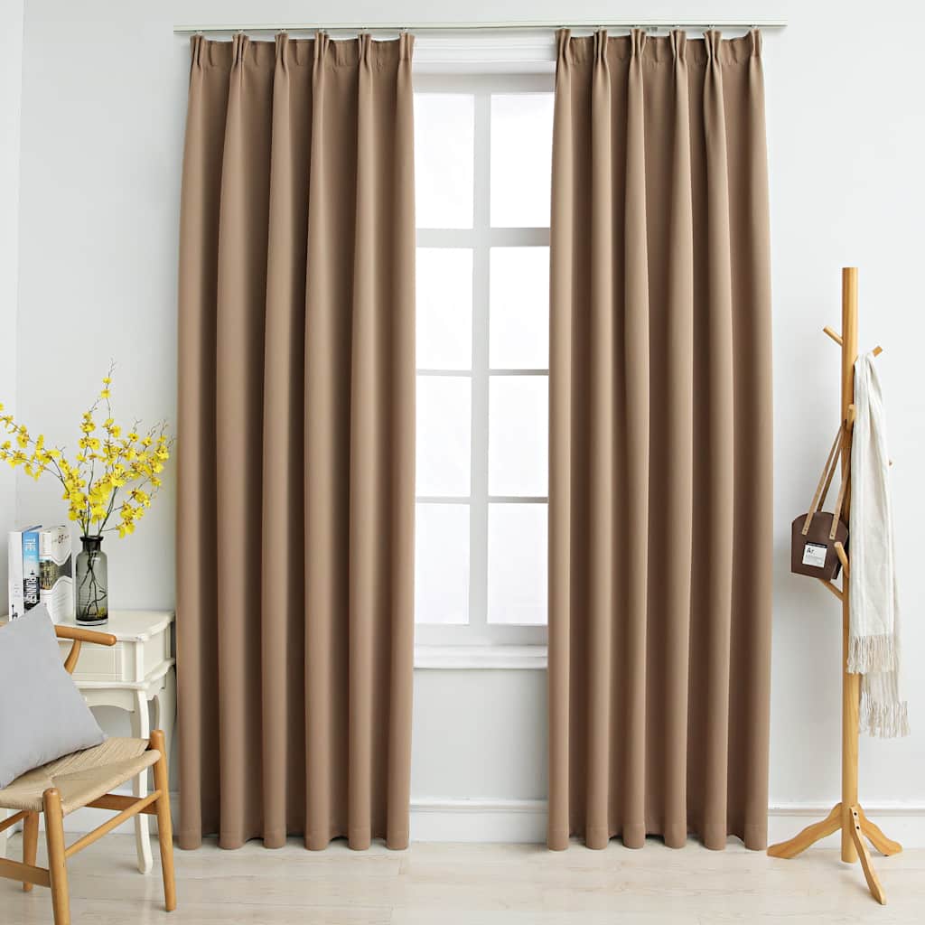 134438 vidaXL Blackout Curtains with Hooks 2 pcs Taupe 140x175 cm