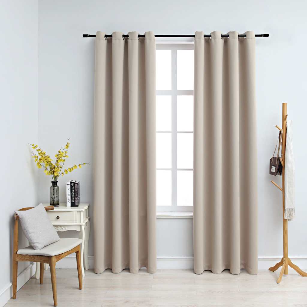 134444 vidaXL Blackout Curtains with Metal Rings 2 pcs Beige 140x245 cm