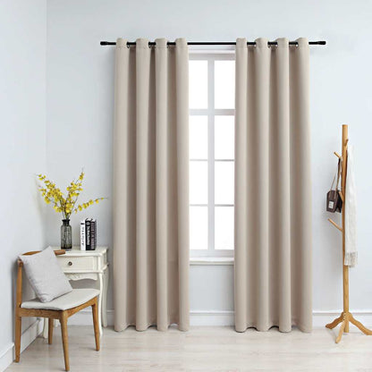 134444 vidaXL Blackout Curtains with Metal Rings 2 pcs Beige 140x245 cm