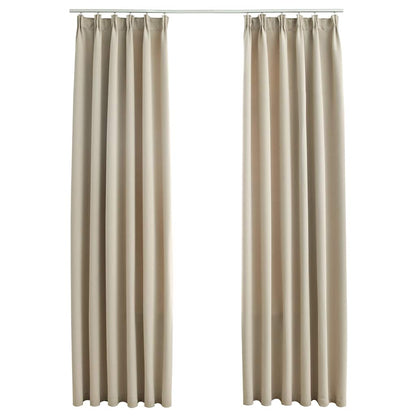 134447 vidaXL Blackout Curtains with Hooks 2 pcs Beige 140x225 cm