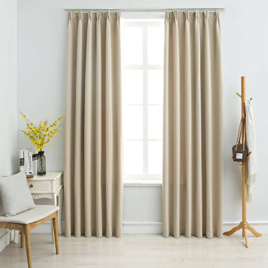 134447 vidaXL Blackout Curtains with Hooks 2 pcs Beige 140x225 cm