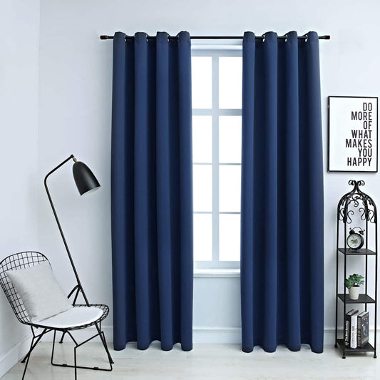 134451 vidaXL Blackout Curtains with Metal Rings 2 pcs Blue 140x225 cm