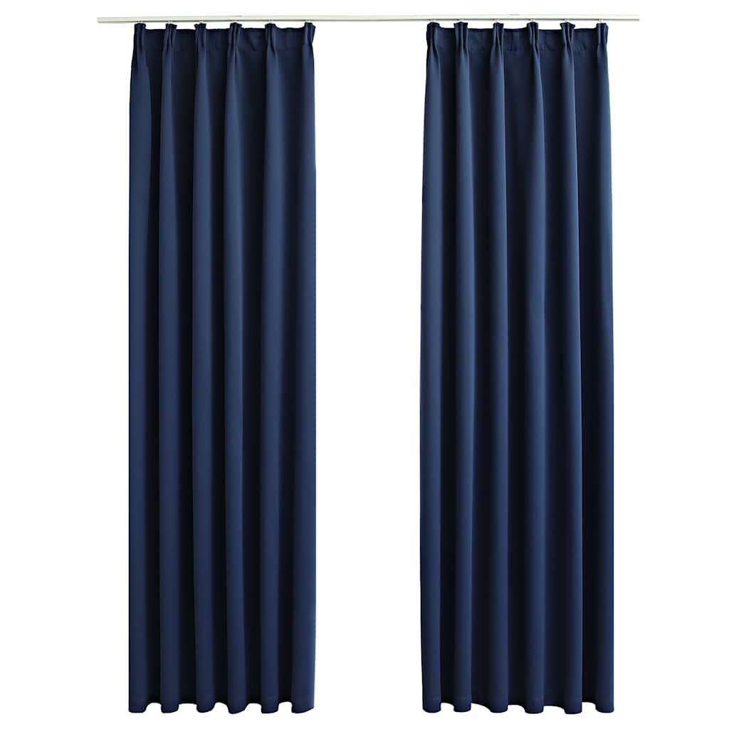 134454 vidaXL Blackout Curtains with Hooks 2 pcs Blue 140x175 cm