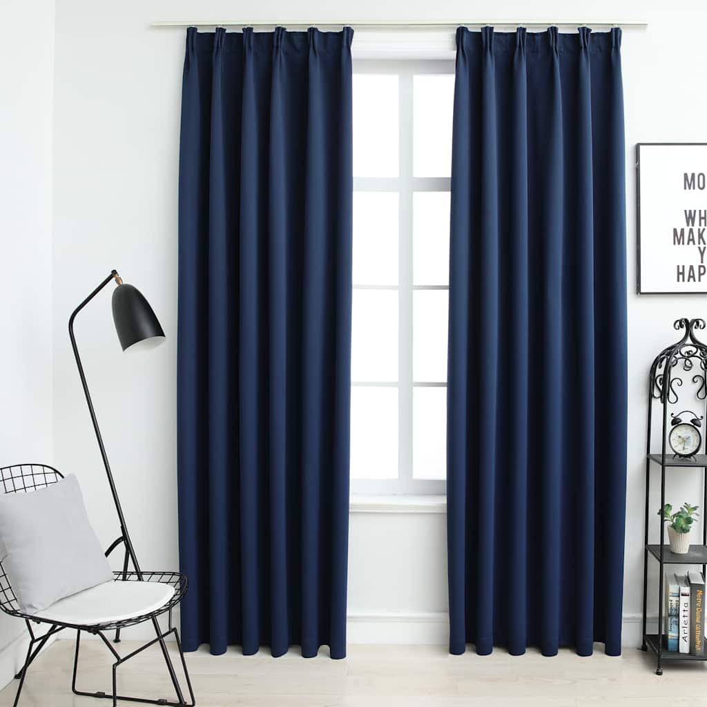 134454 vidaXL Blackout Curtains with Hooks 2 pcs Blue 140x175 cm