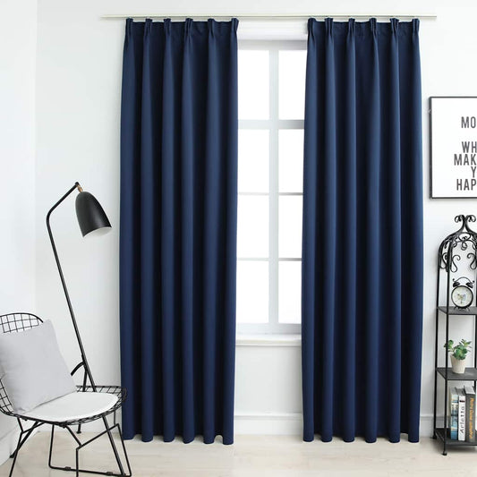 134454 vidaXL Blackout Curtains with Hooks 2 pcs Blue 140x175 cm