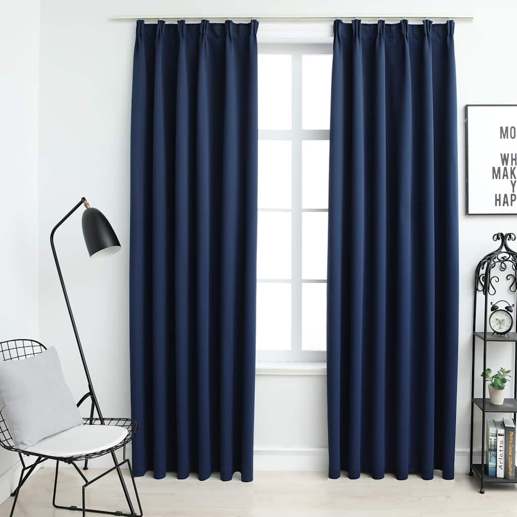 134456 vidaXL Blackout Curtains with Hooks 2 pcs Blue 140x245 cm