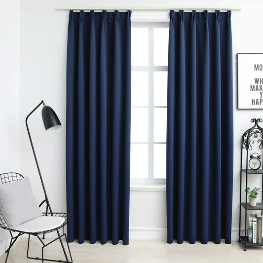 134456 vidaXL Blackout Curtains with Hooks 2 pcs Blue 140x245 cm