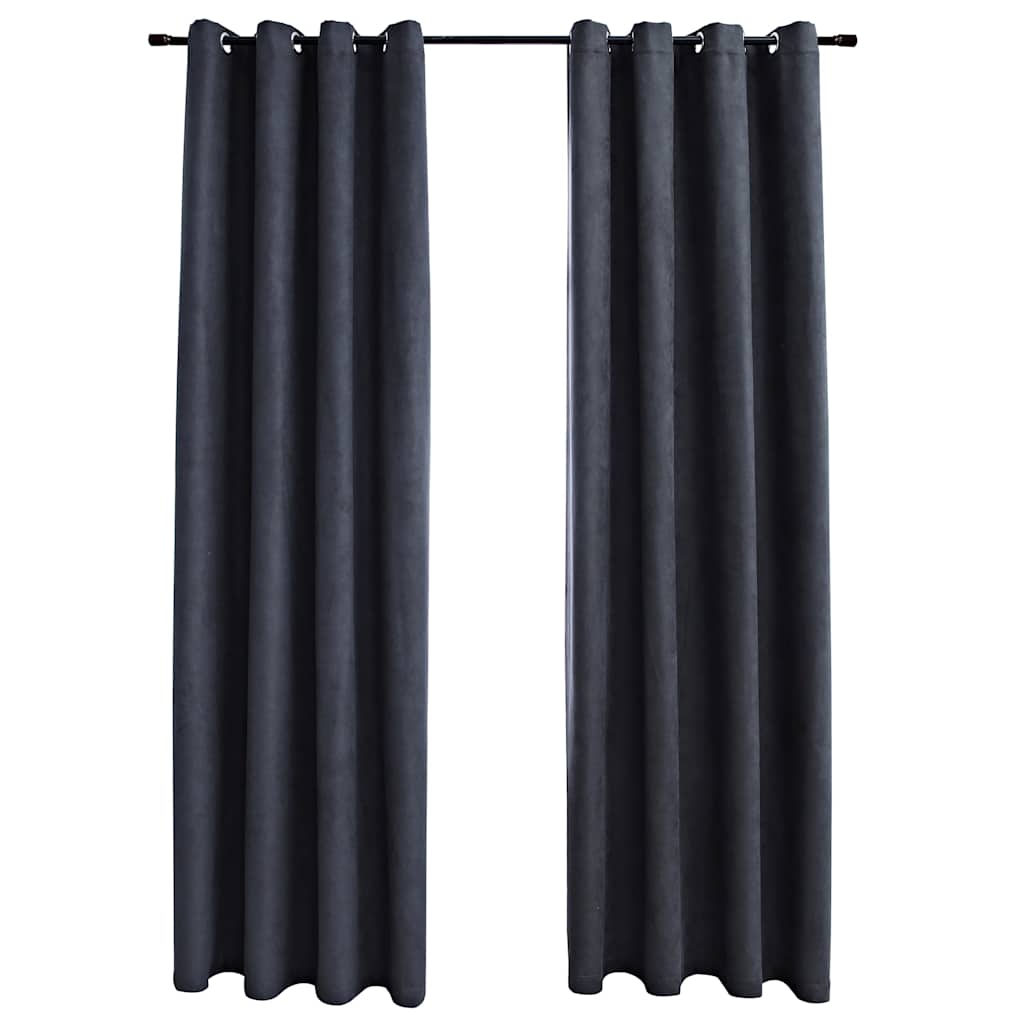 134459 vidaXL Blackout Curtains with Metal Rings 2 pcs Anthracite 140x225 cm