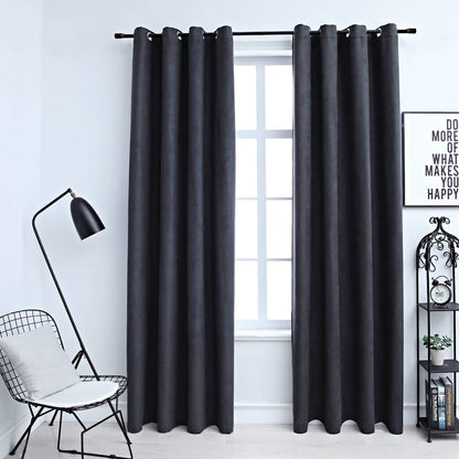 134460 vidaXL Blackout Curtains with Metal Rings 2 pcs Anthracite 140x245 cm