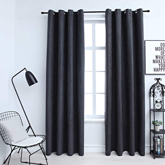 134460 vidaXL Blackout Curtains with Metal Rings 2 pcs Anthracite 140x245 cm