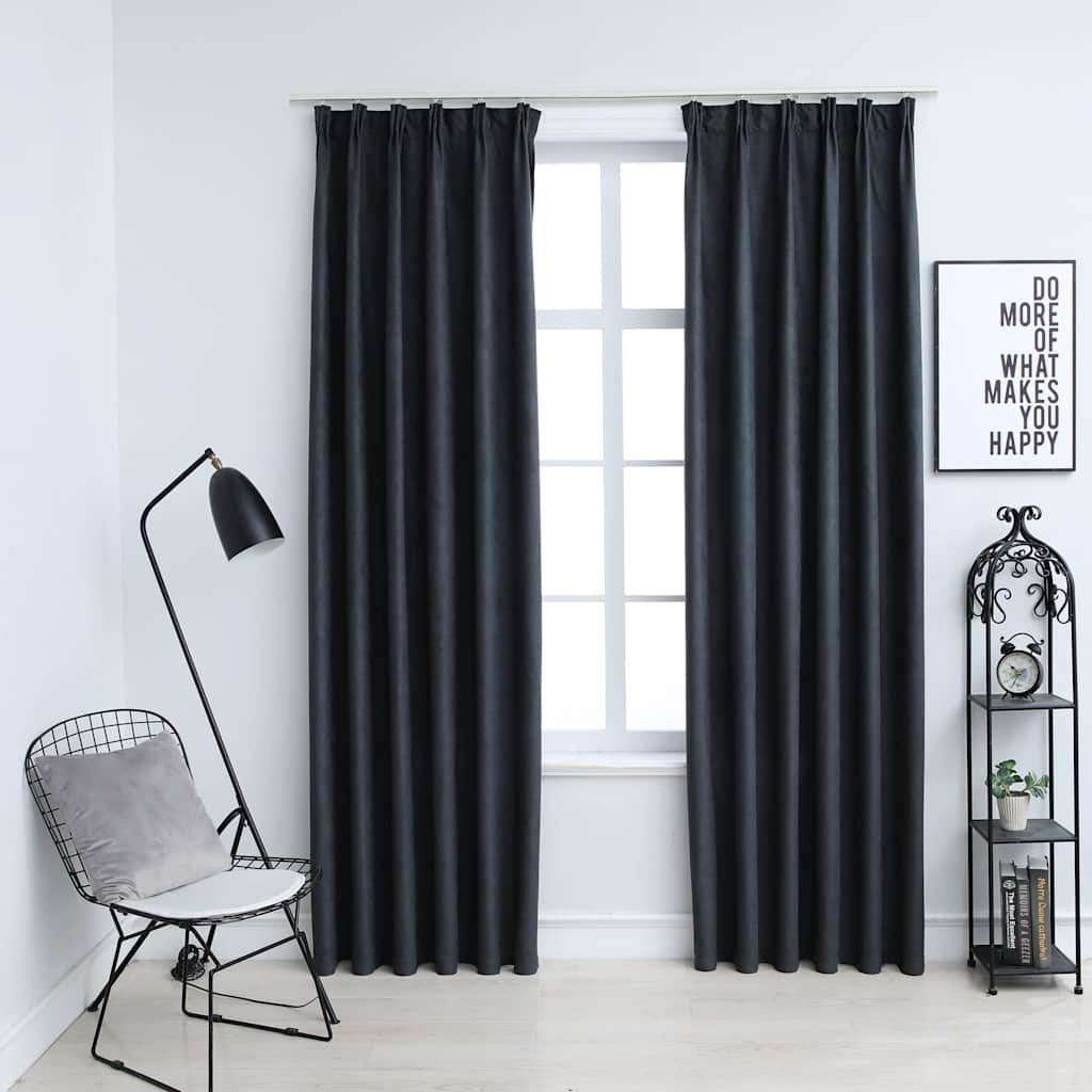 vidaXL Blackout Curtains with Hooks 2 pcs Anthracite 140x175 cm