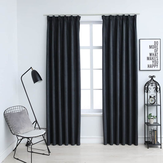 vidaXL Blackout Curtains with Hooks 2 pcs Anthracite 140x175 cm