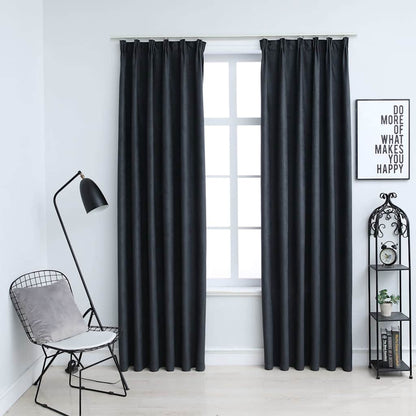 134463 vidaXL Blackout Curtains with Hooks 2 pcs Anthracite 140x245 cm