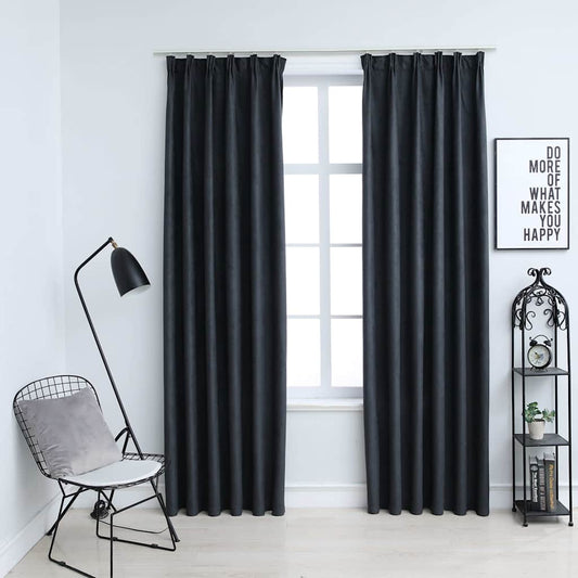 134463 vidaXL Blackout Curtains with Hooks 2 pcs Anthracite 140x245 cm