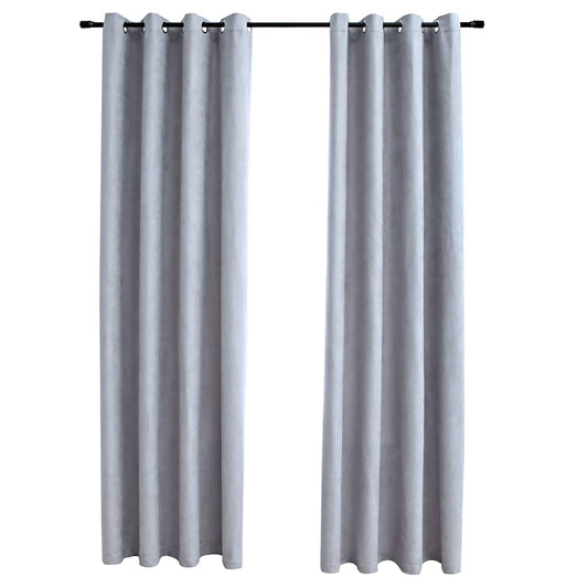 134464 vidaXL Blackout Curtains with Metal Rings 2 pcs Grey 140x175 cm