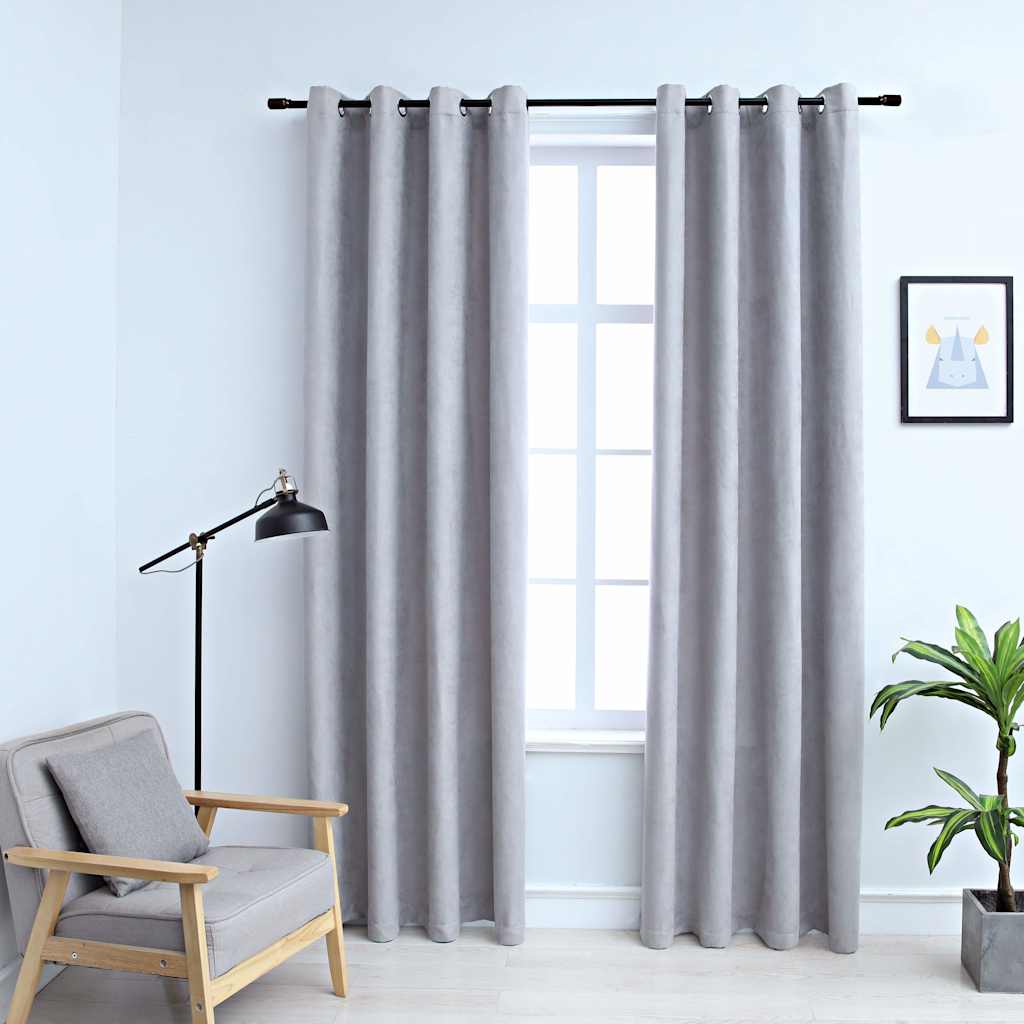134464 vidaXL Blackout Curtains with Metal Rings 2 pcs Grey 140x175 cm