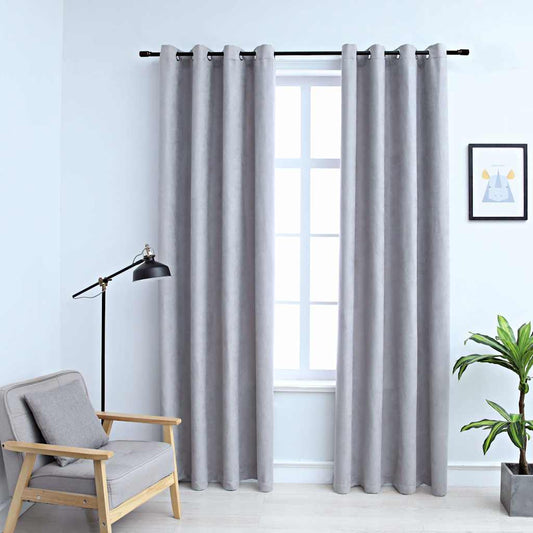 134466 vidaXL Blackout Curtains with Metal Rings 2 pcs Grey 140x245 cm