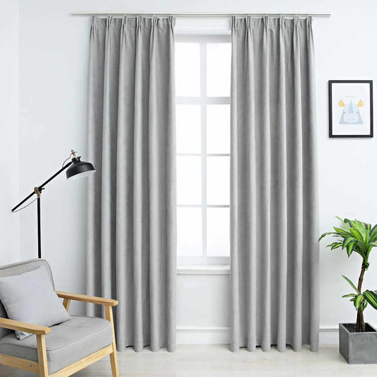 134468 vidaXL Blackout Curtains with Hooks 2 pcs Grey 140x225 cm