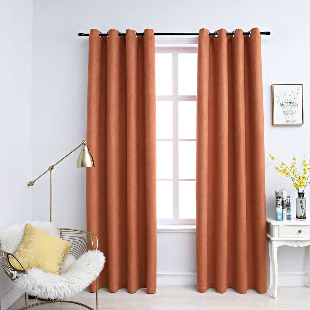 134470 vidaXL Blackout Curtains with Metal Rings 2 pcs Rust 140x175 cm