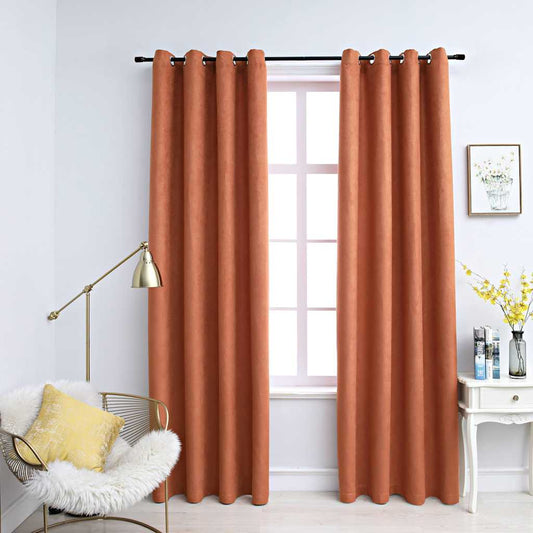 134472 vidaXL Blackout Curtains with Metal Rings 2 pcs Rust 140x245 cm