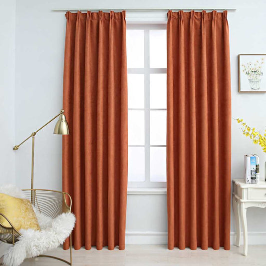 134474 vidaXL Blackout Curtains with Hooks 2 pcs Rust 140x225 cm