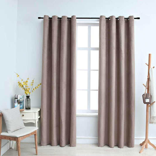 134477 vidaXL Blackout Curtains with Metal Rings 2 pcs Taupe 140x225 cm