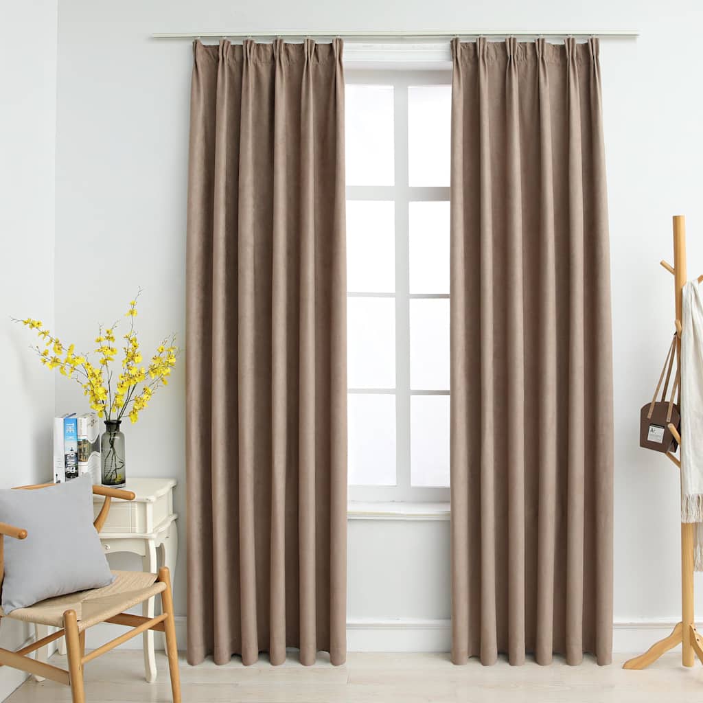 134481 vidaXL Blackout Curtains with Hooks 2 pcs Taupe 140x245 cm