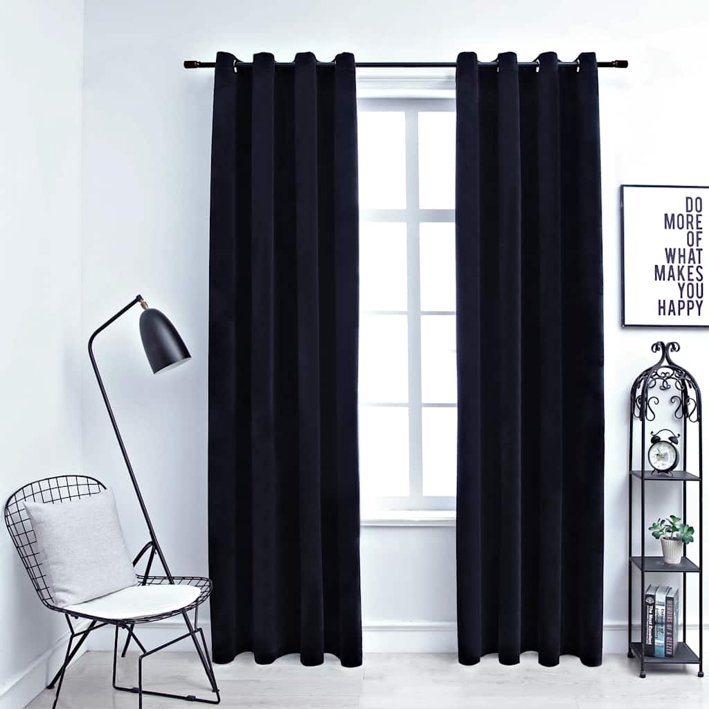 134489 vidaXL Blackout Curtains with Rings 2 pcs Velvet Black 140x225 cm