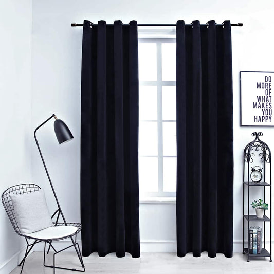 134489 vidaXL Blackout Curtains with Rings 2 pcs Velvet Black 140x225 cm