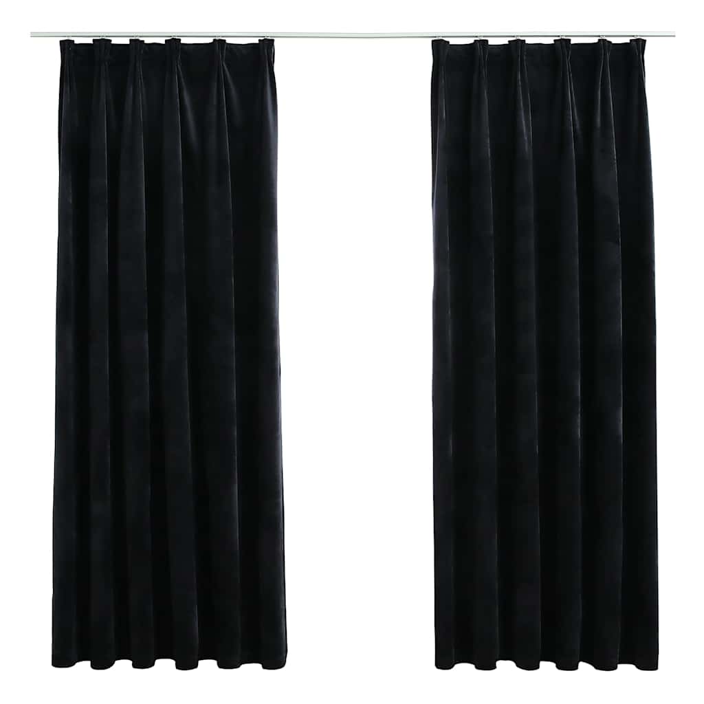 134492 vidaXL Blackout Curtains 2 pcs with Hooks Velvet Black 140x175 cm