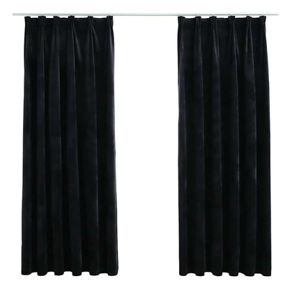 134492 vidaXL Blackout Curtains 2 pcs with Hooks Velvet Black 140x175 cm