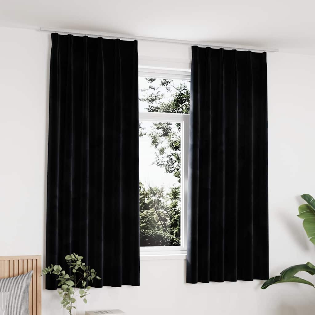 134492 vidaXL Blackout Curtains 2 pcs with Hooks Velvet Black 140x175 cm