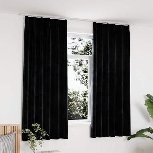 134492 vidaXL Blackout Curtains 2 pcs with Hooks Velvet Black 140x175 cm