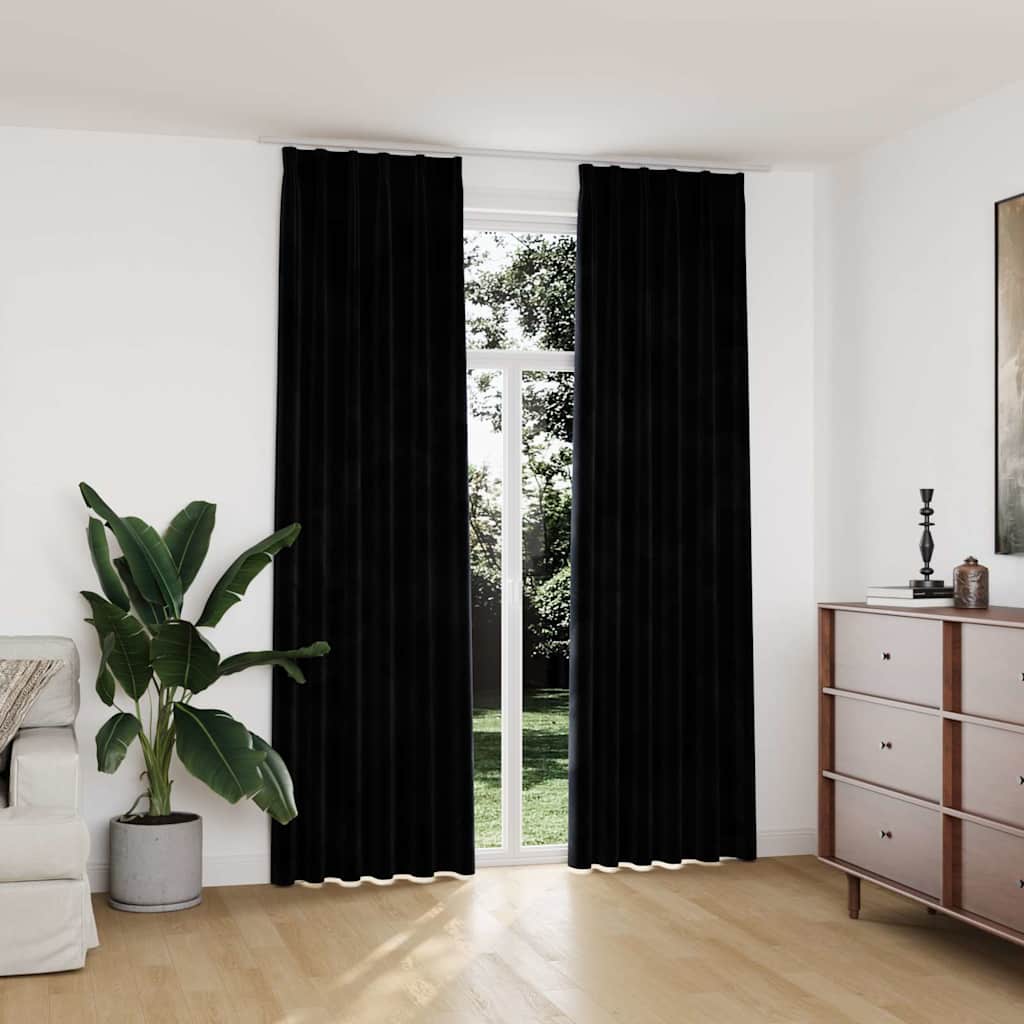 134494 vidaXL Blackout Curtains 2 pcs with Hooks Velvet Black 140x245 cm