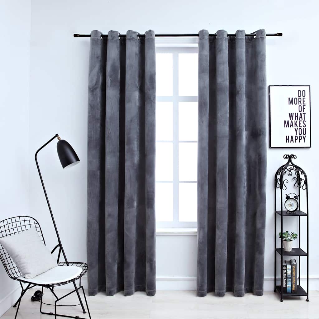 134497 vidaXL Blackout Curtains with Rings 2 pcs Velvet Anthracite 140x225 cm