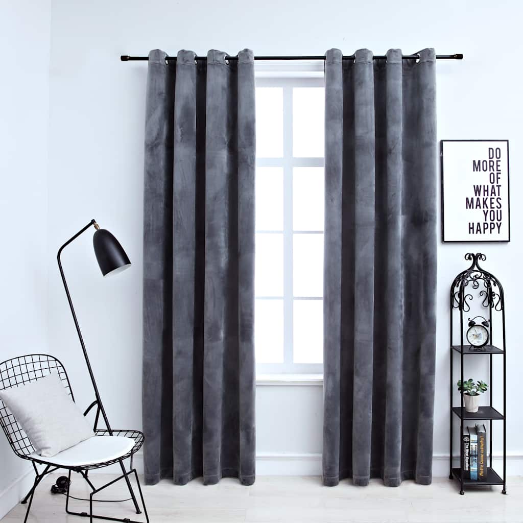 134498 vidaXL Blackout Curtains with Rings 2 pcs Velvet Anthracite 140x245 cm