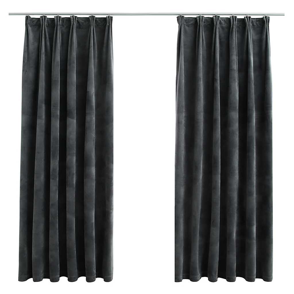 134500 vidaXL Blackout Curtains 2 pcs with Hooks Velvet Anthracite 140x175 cm