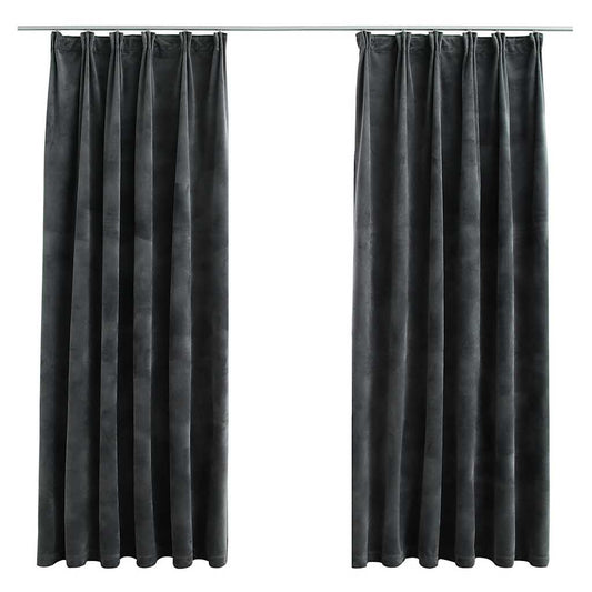 134500 vidaXL Blackout Curtains 2 pcs with Hooks Velvet Anthracite 140x175 cm